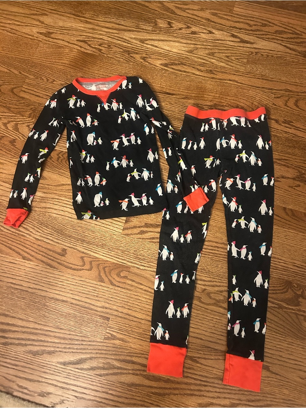 Boys Wondershop Black Penguin Print Pajama Set with Coral Accents